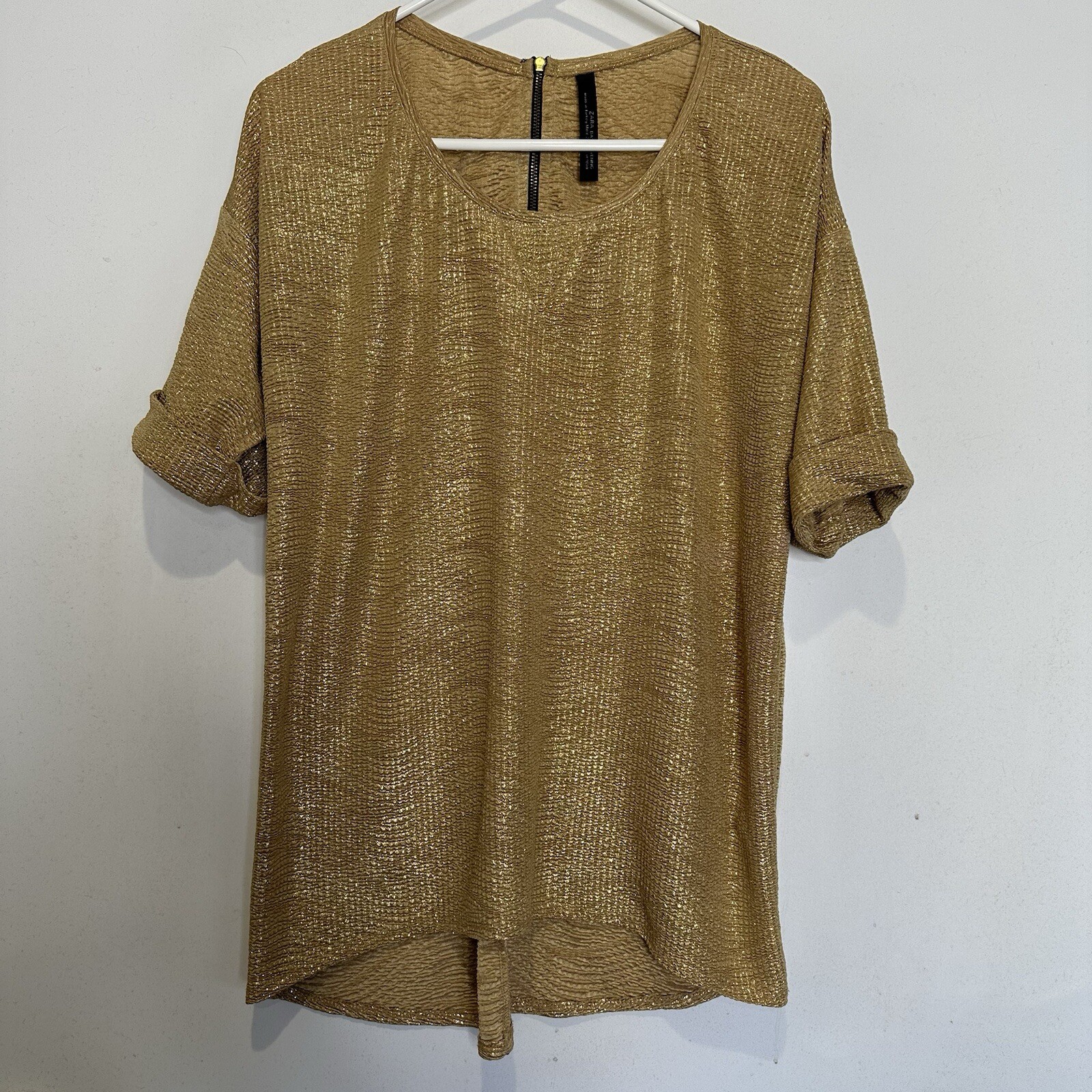 Zara Basic Evening Blouse Top Small Gold Short Sl… - image 7