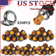 50x Round Stainless Side Marker Lights Amber LED Truck Trailer Clearance Light