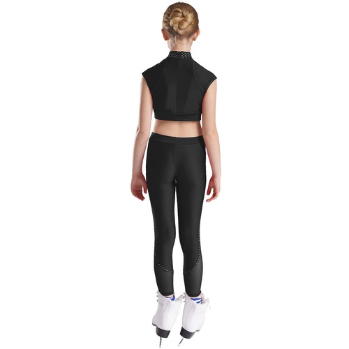 Kids Girls Tracksuits Workout Crop Top And Leggings Stage Outfits Sheer Mesh - Picture 32 of 85