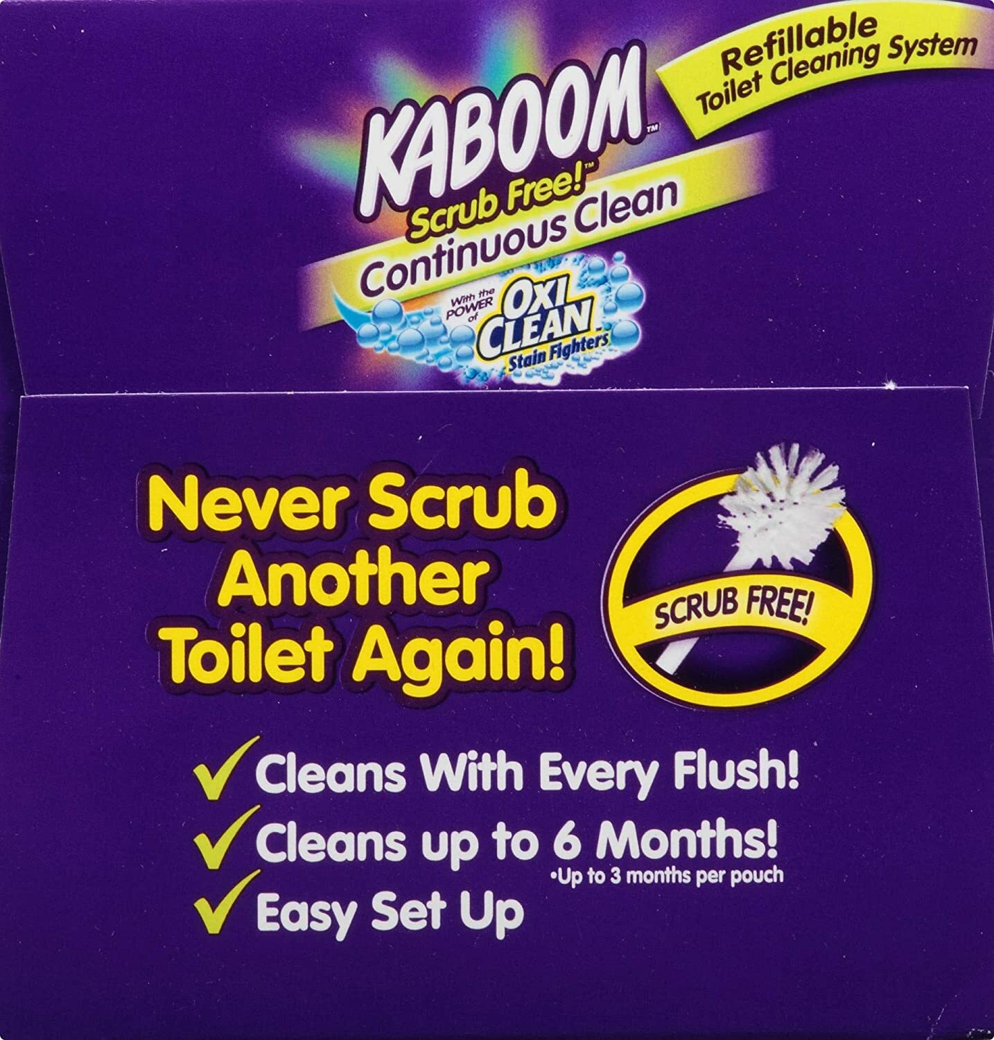 Kaboom Scrub Toilet Bowl Cleaner System 6 Months 2 Refill Pouches for