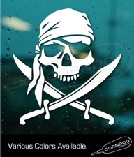 Pirate Skull and Swords Decal STICKER VINYL DECAL GOONIES JOLLY ROGER AHOY AVAST