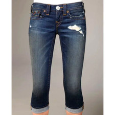 True Religion Lily Reclaimed Skinny Cropped Crystal Button Jeans Sz 26 NWT 277