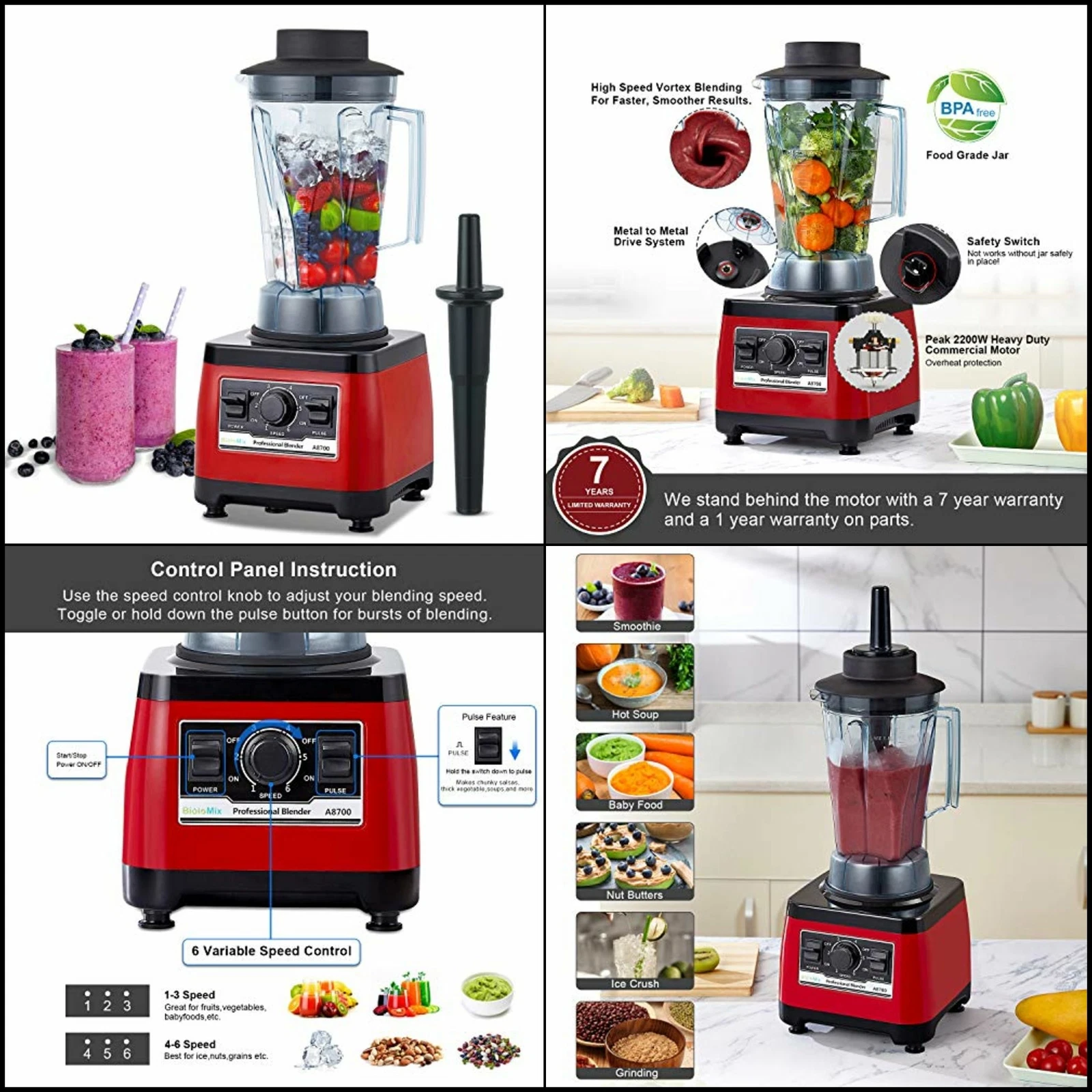 licuadora profesional barra grado comercial Peak 2200W con re 70 oz para cocina