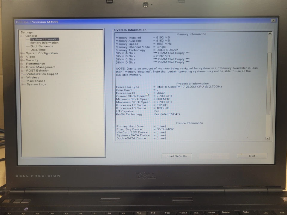 Laptop Dell Precision M4600 con i7-2620M, 8 GB de RAM, 15,6" para piezas/reparación #0022 Foto 2 de 4