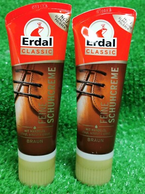 (66 /l) 2x Erdal classic SCHUHCREME TUBE BRAUN mit Mandelöl 75ml Versand0 