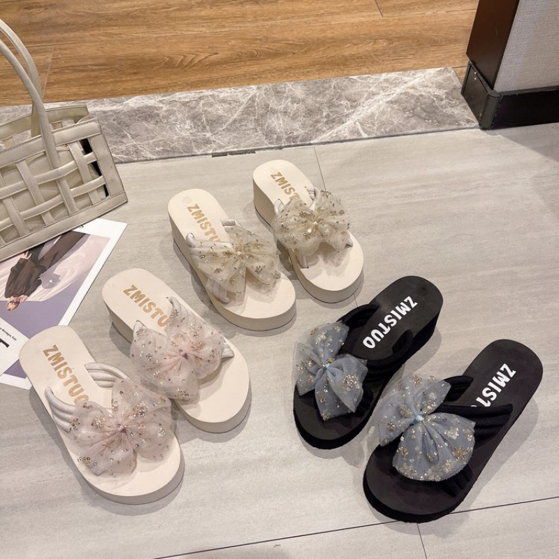 SAOLA Sandali testa tonda fiocco rosa riso blu tacco alto donna estate suola spessa