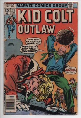 Kid Colt Outlaw 218 Marvel Comic Book 1977 Vintage Western Vs Ringo Barker