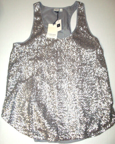New Womens GAP NWT $70 Silver Gray Sequin Tank Top Lined S Small Party Casual - Picture 2 of 7