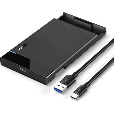 Festplattengehäuse 2,5 Zoll, USB C, SATA, SSD, HDD, UASP, schwarz, Werkzeugfrei