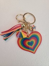 NWOT Rainbow Love Heart Tassel Keychain Metal Decorative Pride Month   