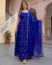 Blue Sleeveless gown style 2-Piece Suit Set for Women Stylish Kurta