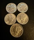 Lot of 5 Mercury Dimes - BU - 1940-P, 1941-P, 1943-P, 1944-P, 1944-P