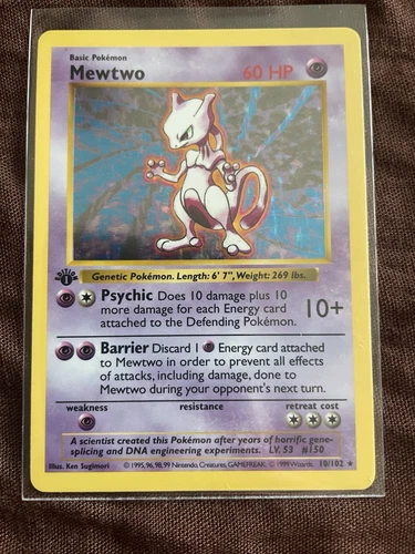 Mewtwo 1999 First Edition Shadowless Base Set 1st Edition Pokémon Card 10/102
