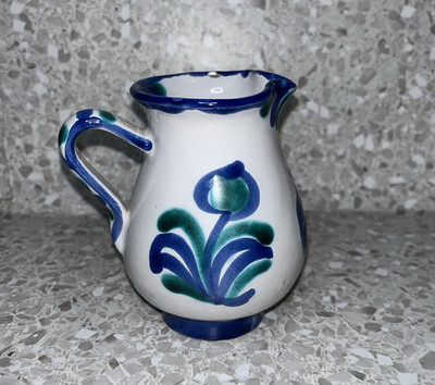 Spanish Fajalauza Ceramic Pitcher Jug Small Blue Green Floral 4.25''