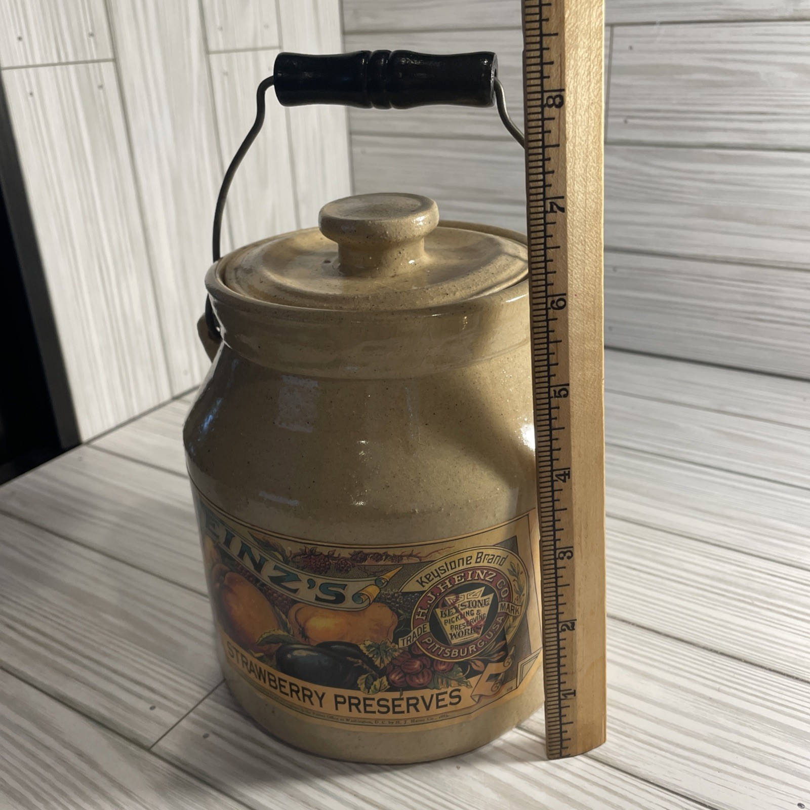 Vintage Heinz Strawberry Preserves Stoneware Crock Bail Handle 1992 Replica