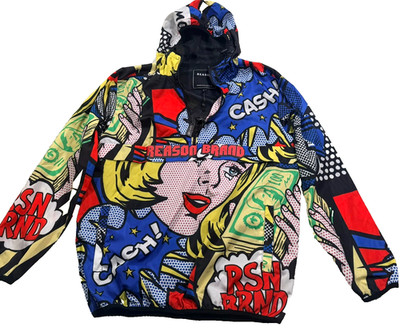 Reason Brand Pop Art Graphic Windbreaker Jacket Hooded Pullover Men's L