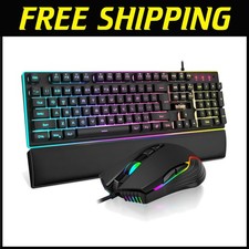 RGB Backlit Gaming Keyboard and Mouse Combo with Wrist Rest