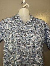 VTG Triumph Of California Shirt Men Medium Blue Geometric Short Sleeve Button Up