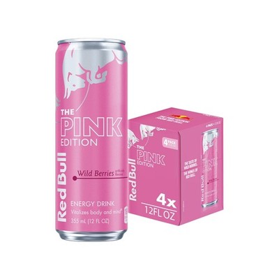 Red Bull Pink Edition Energy Drink,Wild Berries, 12 fl oz, Pack of 4 Cans.