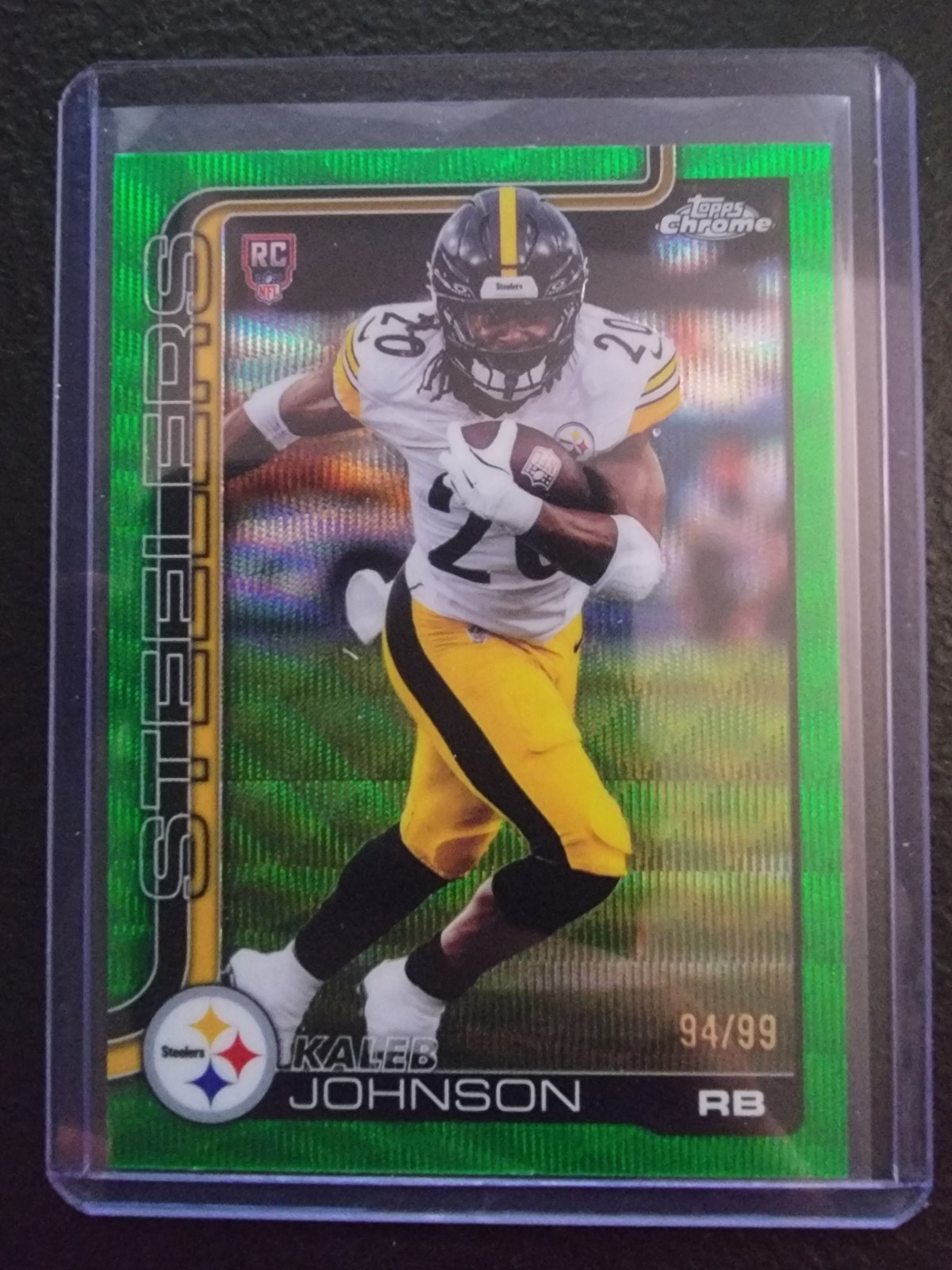 2025 Topps Chrome Football Kaleb Johnson #323 Green Wave Rookie Card RC /99