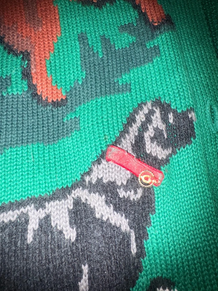 Chaleco Suéter Vintage 1995 Vacaciones Navidad Perro Talla L Susan Bristol Verde Acogedor Foto 3 de 4