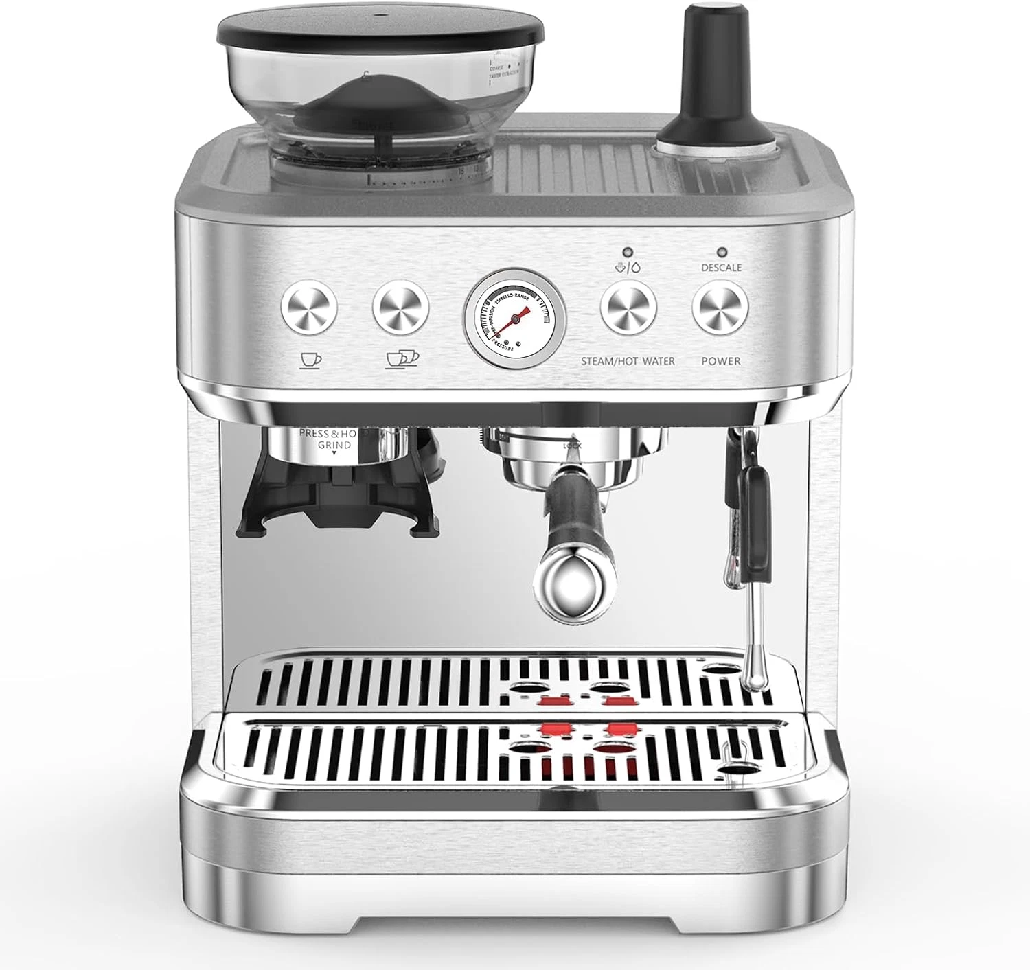 15 Bar Espresso Machine with Grinder & Milk Frother - Stainless Steel