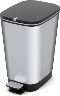 CURVER KIS Chic Bin 25 L Treteimer mit Deckel Pedal Müllbeutelhalter silber