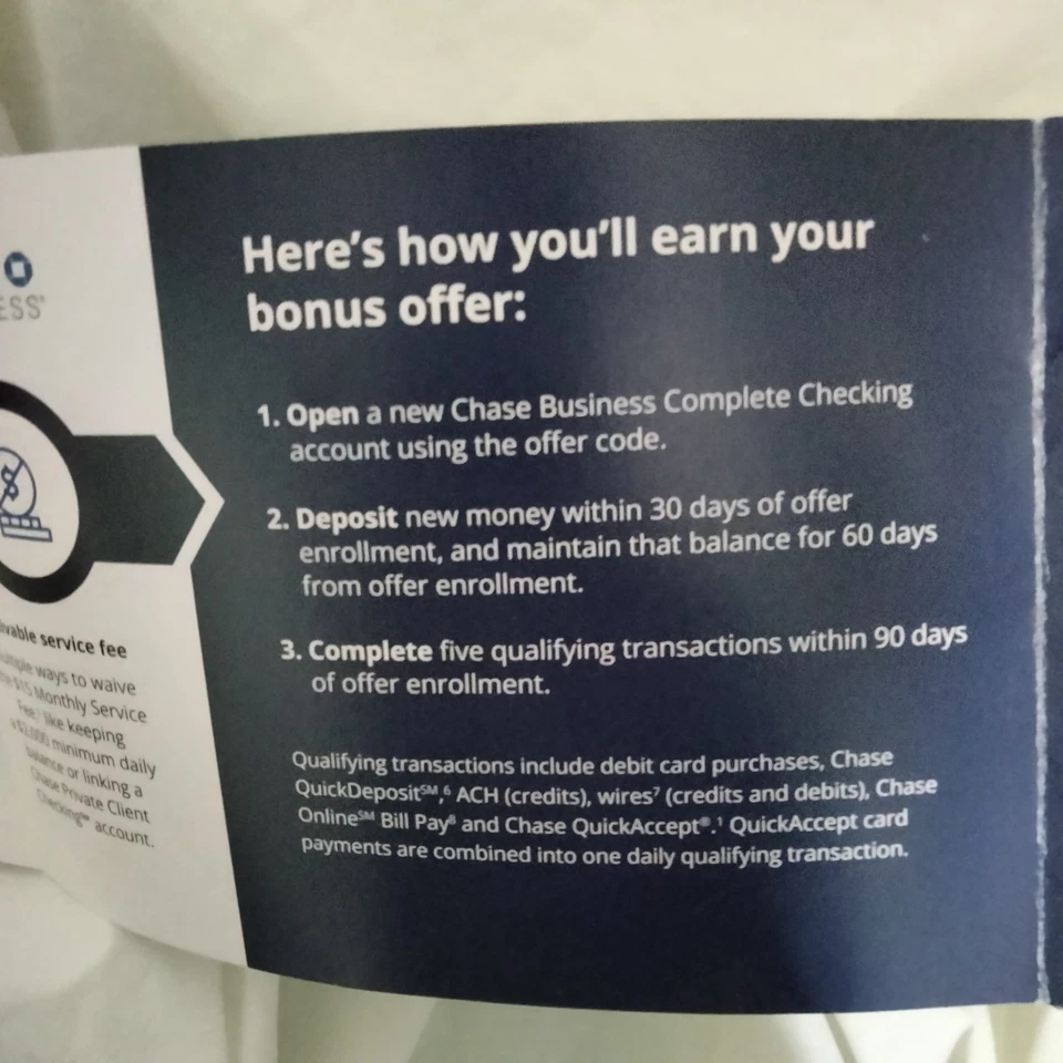 CHASE BANK for BUSINESS CHECKING $750 BONUS COUPON EXP 1/4/2026 PROMO COUPONS - Image 3 of 4
