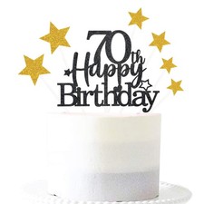Black Gold 70th Birthday Cake Topper with Glittery Stars 02.black Gold