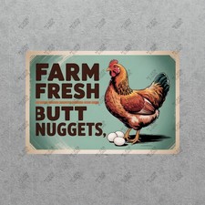 Funny Farm Sign Chicken Butt Nuggets Metal Wall Decor Rustic Home 482797