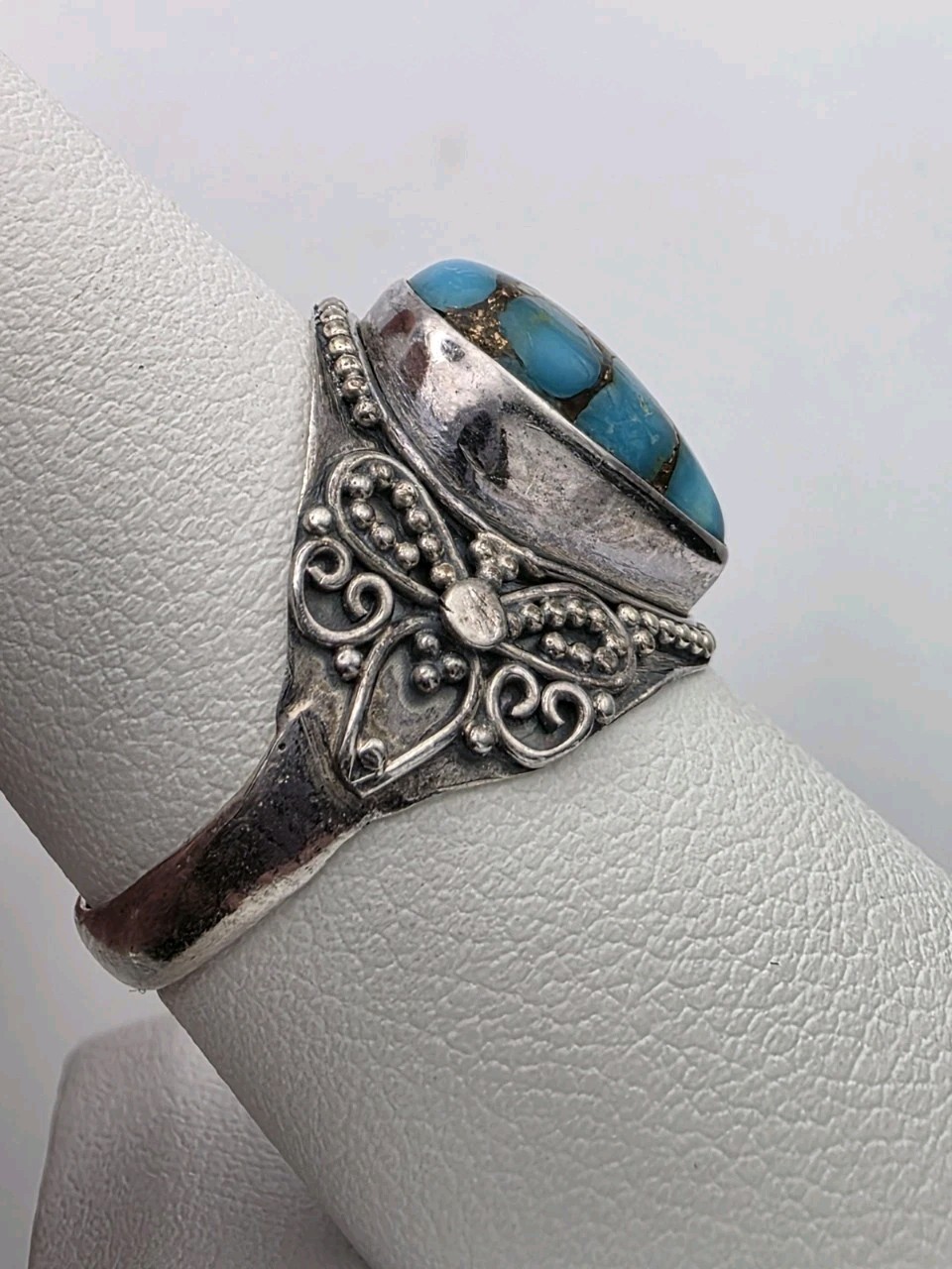Solid Sterling Silver 925 Turquoise Ring Size 8 G… - image 5