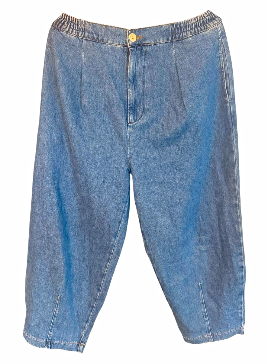 Beyond Nine Blue Organic Cotton Denim Relaxed Cropped Jeans Elastic Waist M 100%