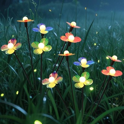 Solar Flower Lights Outdoor Waterproof 2 Pack of 32 LEDs Garden Solar Firefly...