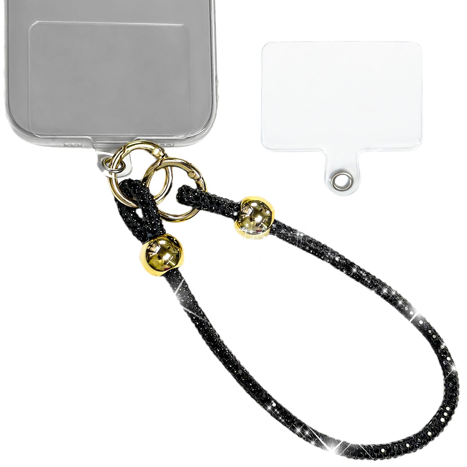Cordon téléphone universel strass anti-chute avec patchs pour mains libres
