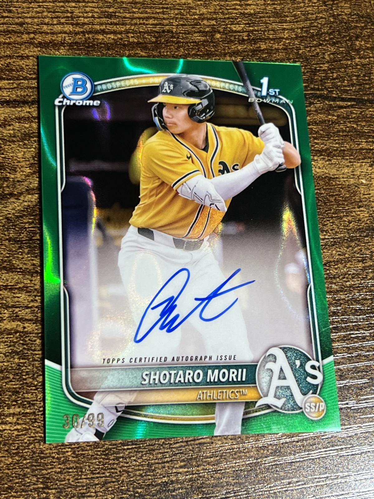 SHOTARO MORII 2025 Bowman Chrome #CPA-SM Athletics 1st Green Lava Auto /99