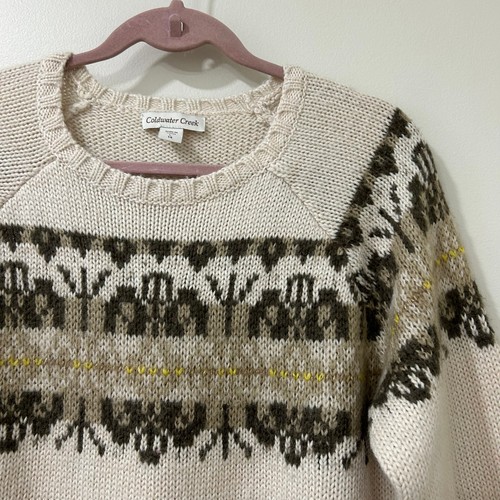 Coldwater Creek Womens Sz Large/ 14 White Fair Isle Wool Mohair Blend Sweater - Picture 2 of 5