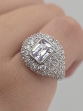 New 925 Sterling Silver CZ Emerald Cut Ring Size 8