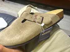Birkenstock Boston Suede Clog Sandals Beige M...
