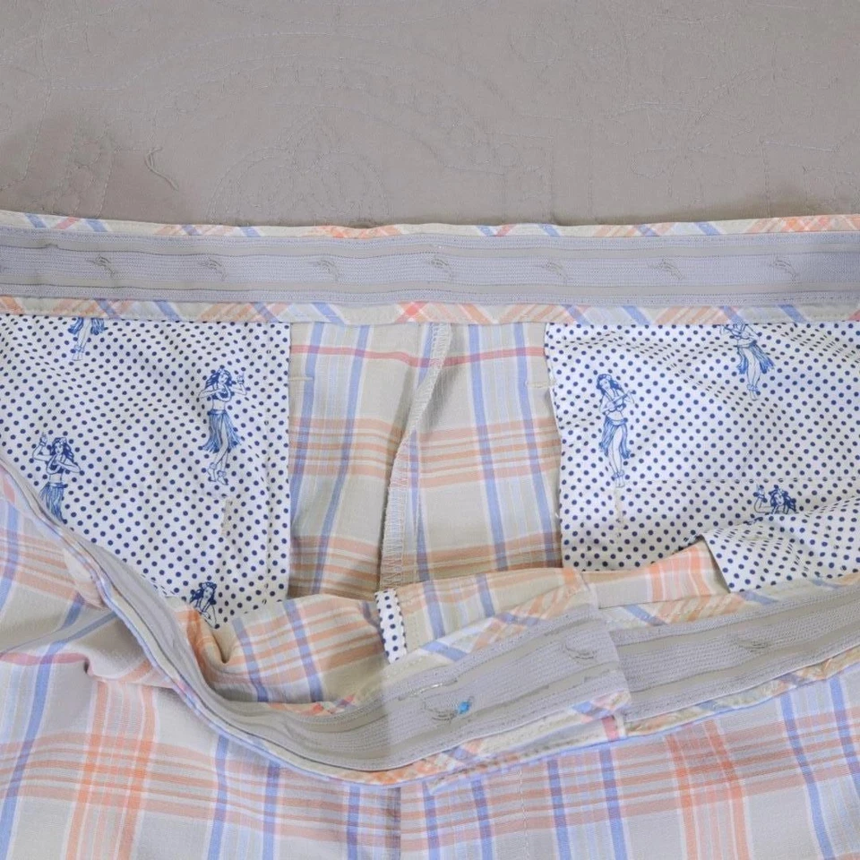 Tommy Bahama Shorts Mens 40 Beige Blue Orange Plaid Stretch Golf Performance - Image 3 of 4