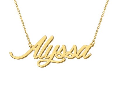 18 Karat vergoldet Alyssa Halskette Name Kursiv Namensschild Halsketten Damen Edelstahl