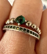 TWO x PANDORA Sterling Silver MAY Green Birthstone Rings. No Box. Size O-P