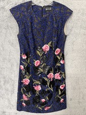 Sachin Babi Noir Dress Size 6 Silk Lace Embroidered Flowers Sequins Formal