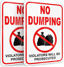 2 PC No Dumping Signs, 10X7 Aluminum No Littering Sign Outdoor, Violators Will B