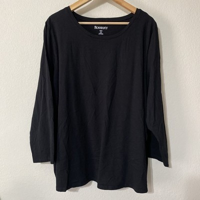 Roamans Women's Top Plus 30/32 3X Classic Long Sleeve Black Cotton Tee Shirt