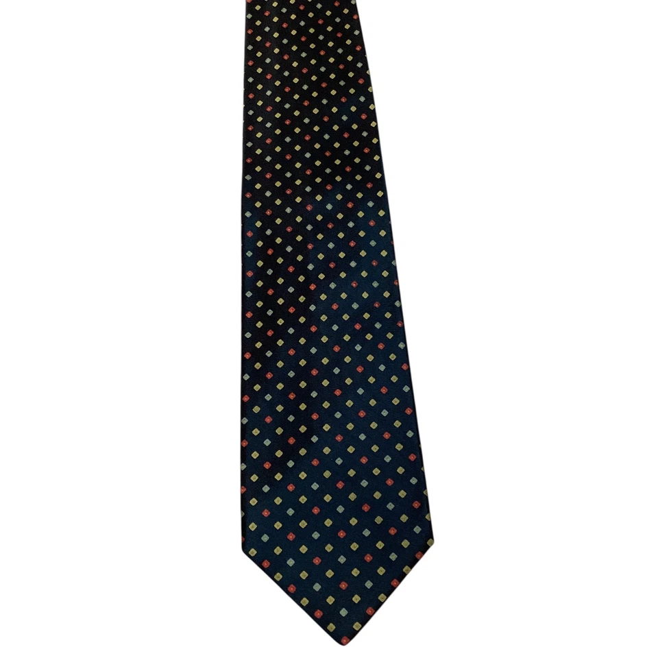 Gravata masculina KITON SEVENFOLD 100% seda ITÁLIA luxo geométrica azul/multi excelente estado usado - Imagem 2 de 4