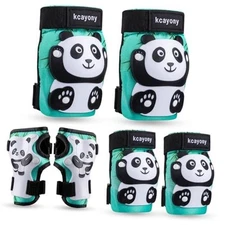 Panda Protective Gear Kids Knee Elbow Wrist Pads S(3-7 years old)(28-55lb) Cyan