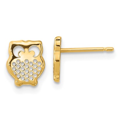 14K Gelbgold Gold strukturierte Eule Ohrstecker; Damen & Herren