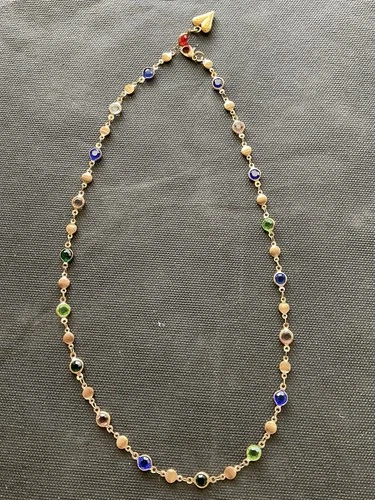 vintage multicolor bezel-set crystal station necklace Estate Costume Jewelry