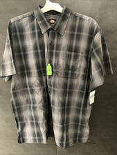 PICK SIZE - Dickies P420983 Mens Woven Dark Gray / Black Plaid Poplin T-Shirt