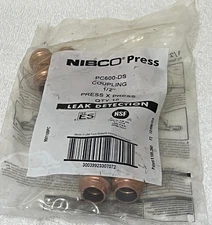 10 Pk. Nibco 1/2" Press  Zero Lead Copper Coupling with Stop PC600-DS